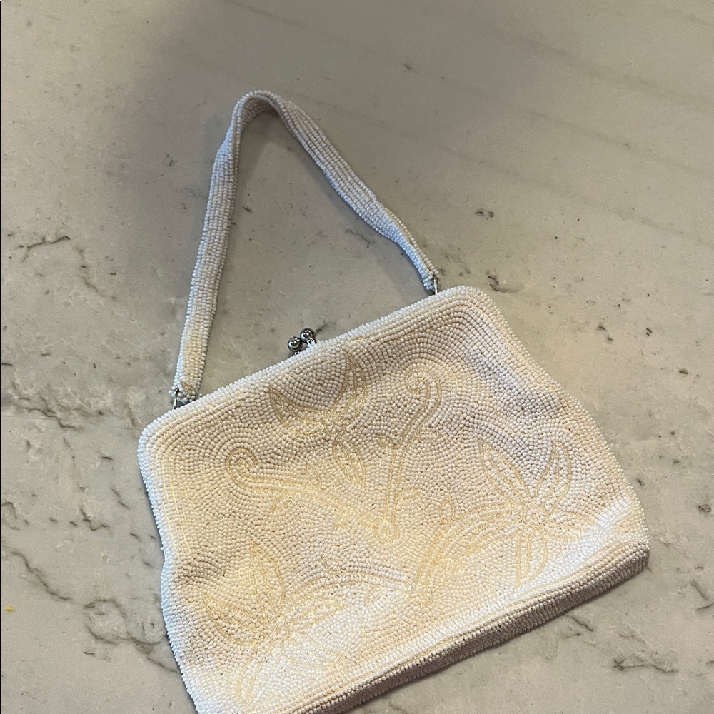 Vintage White Beaded Gold Undertone Handbag